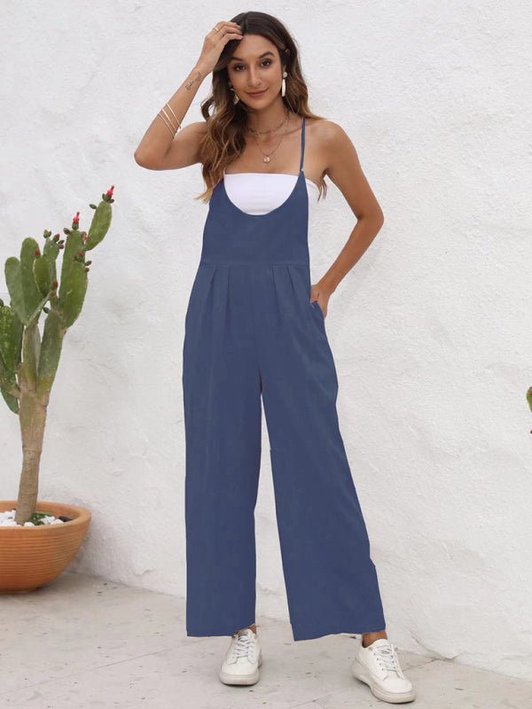 New solid color casual suspender trousers - Bottoms